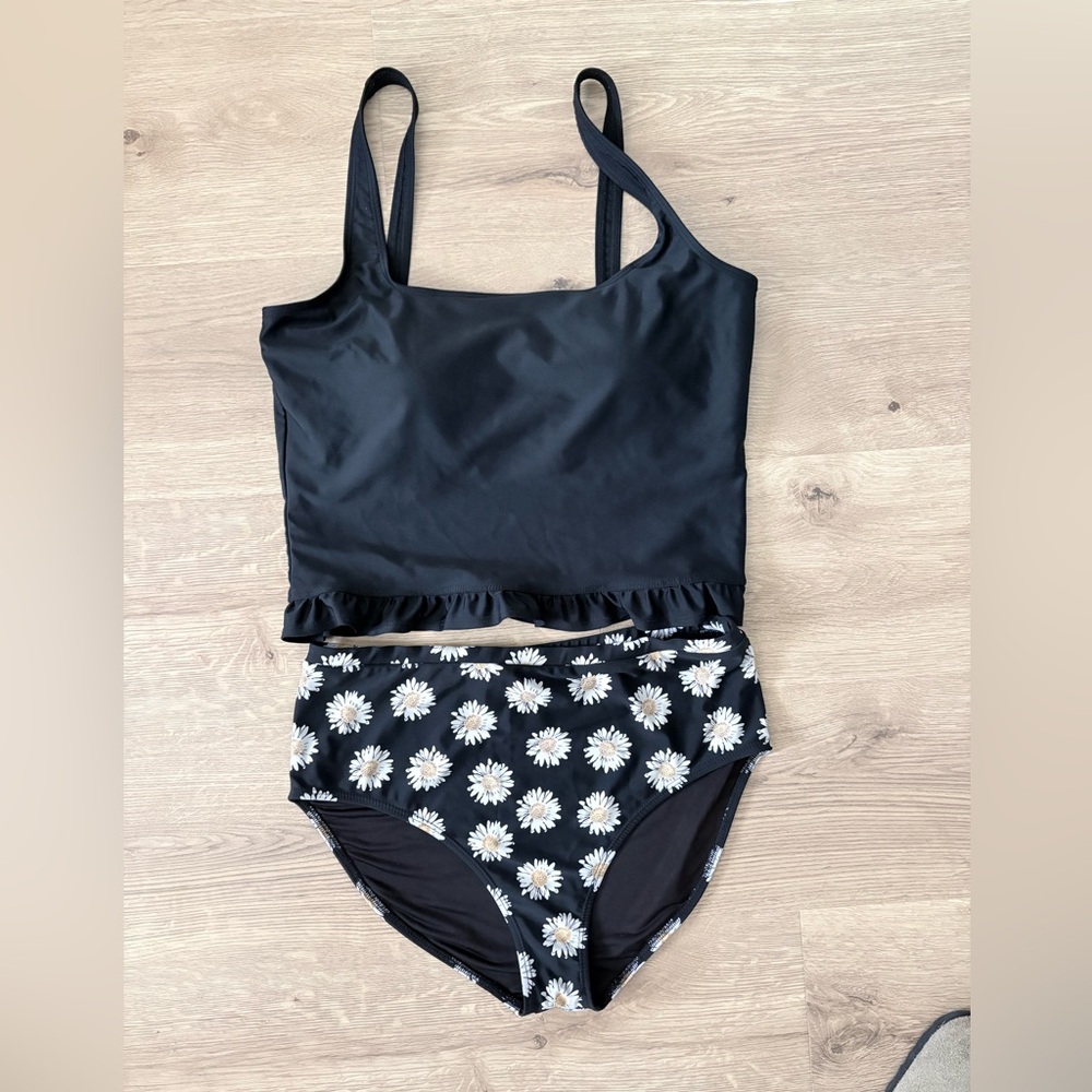 Pink Desert Black Tankini Swimsuit- full coverage